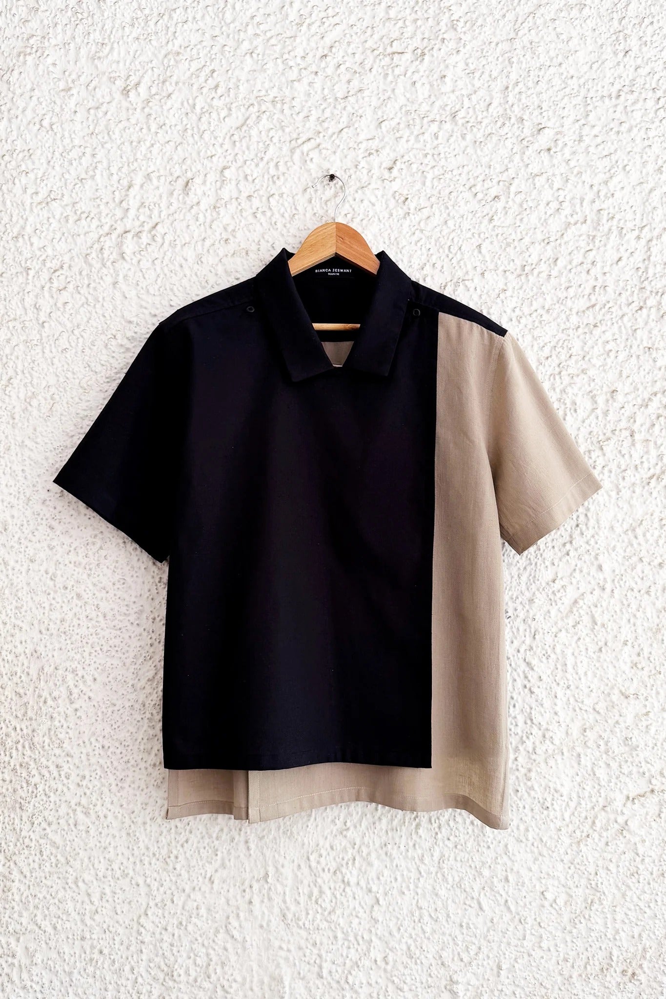 Premium Black & Beige Color Block Half Sleeve Casual Shirt for Men | Cotton Blend Regular Fit