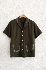 Premium Olive Green Half Sleeve Casual Shirt for Men | Contrast Stitch Cotton Blend Regular Fit