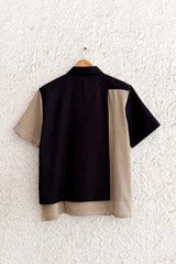 Premium Black & Beige Color Block Half Sleeve Casual Shirt for Men | Cotton Blend Regular Fit